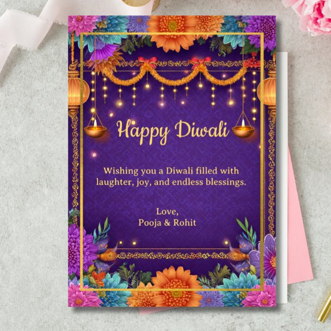 Diwali Lila Guld Diwali Lamps Light Illustration Inbjudningar (Skapare uppladdad)
