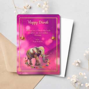 Diwali Lila Guld Elephant Lamps Julkort