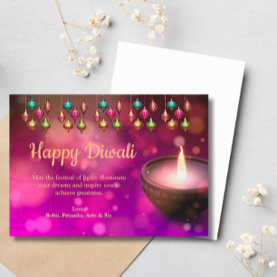 Diwali Lila Guld Mandala Lamp Hälsning Julkort