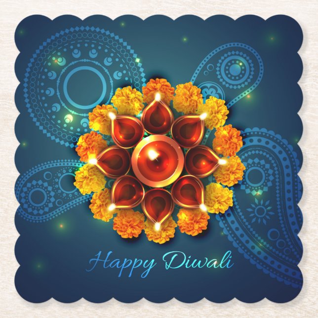 Diwali med Diya och Rangoli Underlägg Papper (Framsida)