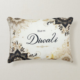 Diwali med Elegant Blommigt & Diya Prydnadskudde