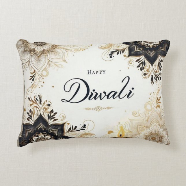 Diwali med Elegant Blommigt & Diya Prydnadskudde (Framsidan)
