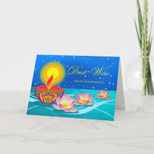 Diwali Önskemål för morföräldrar, Diya och Lotus Kort
