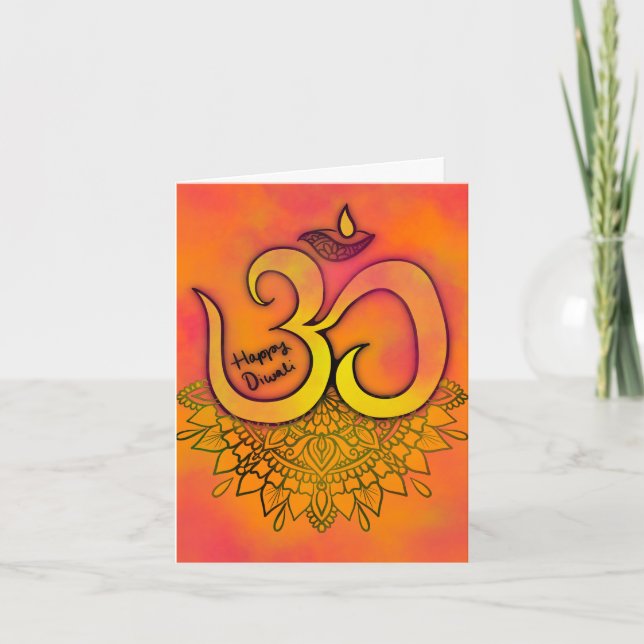 Diwali Orange Aum Mandala Card Helgkort (Framsida)