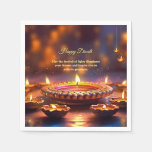 Diwali Orange Brown Golden Lamp Diyas Pappersservett