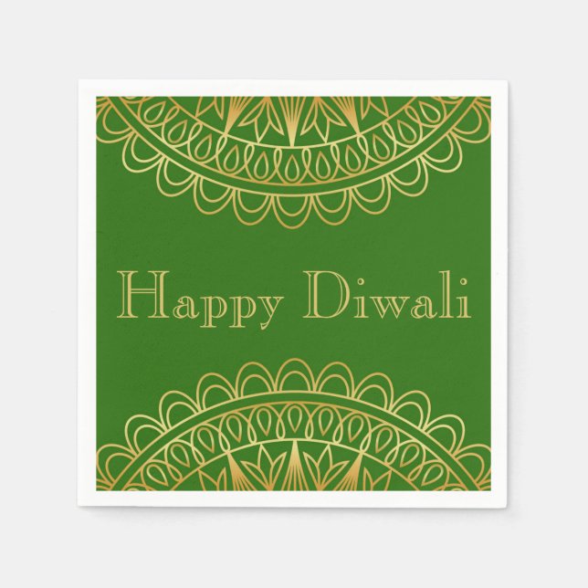 Diwali Pappersservett i Fuschia & Guld Mandala (Framsidan)