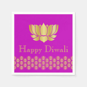 Diwali Pappersservett i Fuschia & guld- mönster