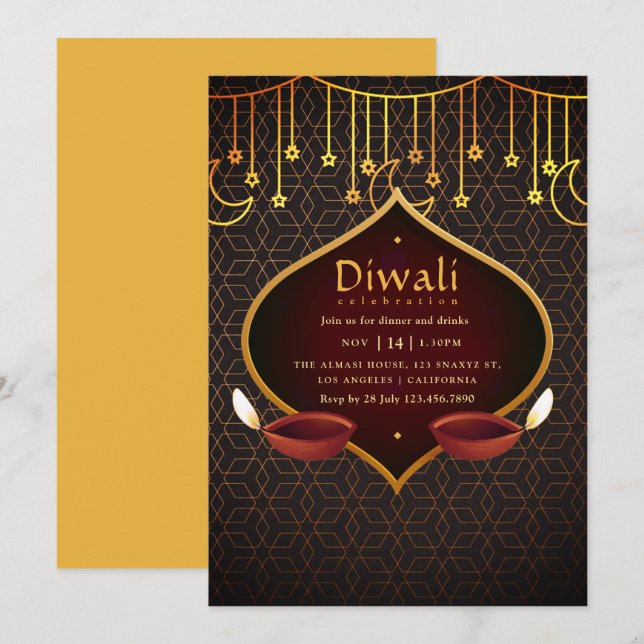Diwali Party Inbjudningar (Fram/baksida)