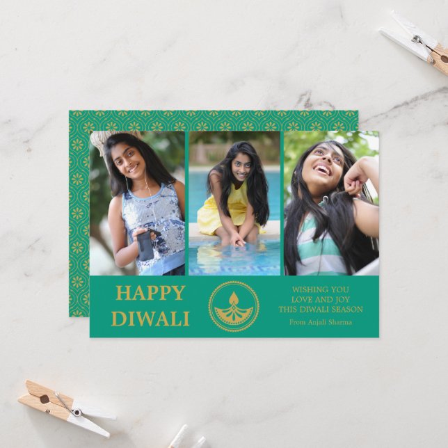 Diwali Photo Greeting Card - Anpassningsbar Färg Kort (Fram/Back In Situ)