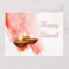Diwali Red Watercolor med Diyas Vykort