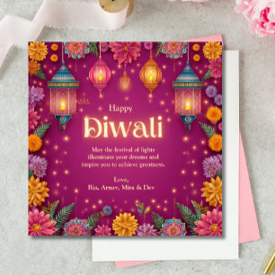Diwali Rosa Festive Flower Lamp Hälsning Inbjudningar