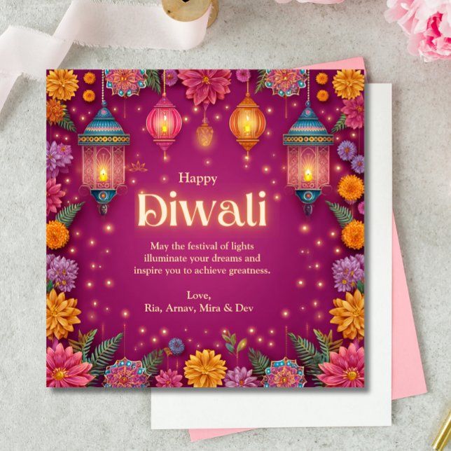 Diwali Rosa Festive Flower Lamp Hälsning Inbjudningar (Skapare uppladdad)