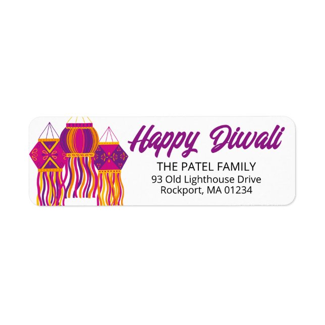 Diwali Rosa Lila Lantern Returadress Etikett (Framsidan)