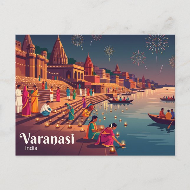 Diwaliifestivalen, Varanasi Indien Vykort (Framsida)