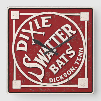 Dixie Swatter Bats Vintage Logo Dickson Tennessee Fyrkantig Klocka