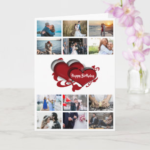 DIY 12-foto chic för röd hjärtromantisk födelsed Kort
