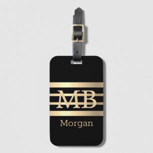 DIY 3-D Guld Monogram/Namn, Bk/Guld Rand, Black Bagagebricka