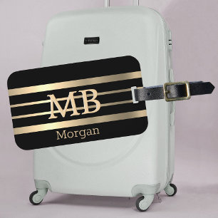 DIY 3-D Guld Monogram/Namn, Bk/Guld Rand, Black Bagagebricka