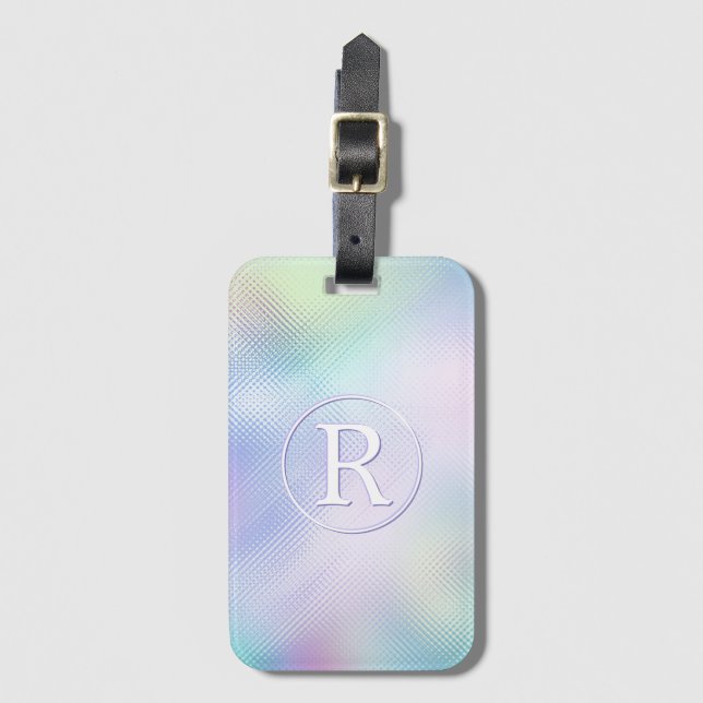 DIY 3-D Vitt monogram i cirkel, Iridescent glas Bagagebricka (Framsida vertikal)
