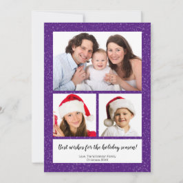 DIY 3 Photo Collage Namn Year Script Lila Snowy Julkort