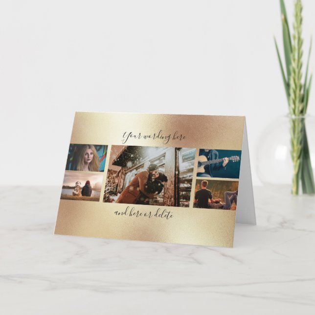 DIY 5 fotoårsdag bröllop collage guld Kort (Framsida)
