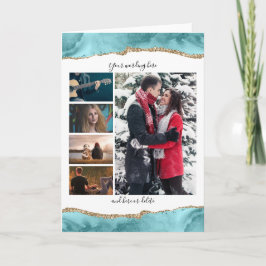 DIY 5 fotoårsdag bröllop marble geode blue Kort