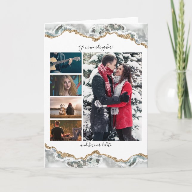 DIY 5 fotoårsdag bröllop marble geode vert. Kort (Framsida)