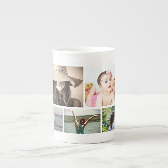 DIY 5 Fotokollage familjens vänner anpassningsbar Benporslin Mugg (Framsidan)