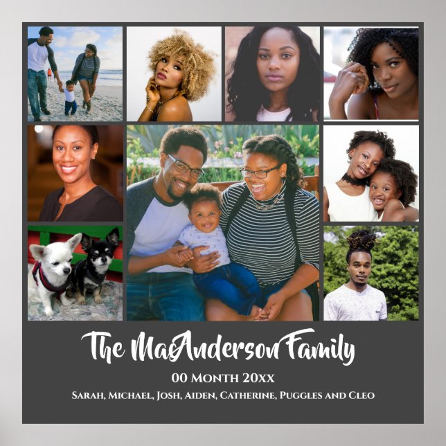 DIY 9-fotoanpassningsbar | Mina vänner mörk grått Poster (Framsidan)