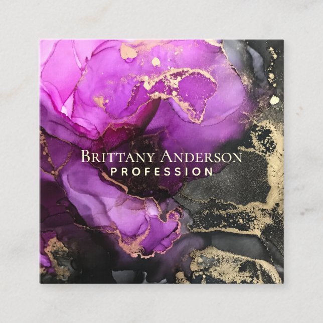 DIY Abstrakt Black Lila Guld Fyrkantigt Visitkort (Framsida)