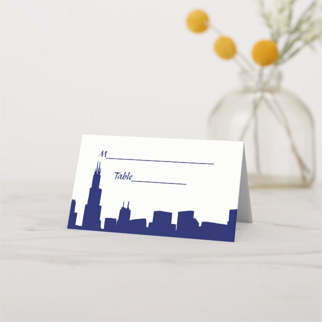 DIY BG Chicago Skyline Silhouette Blue Placeringskort (Baksida)