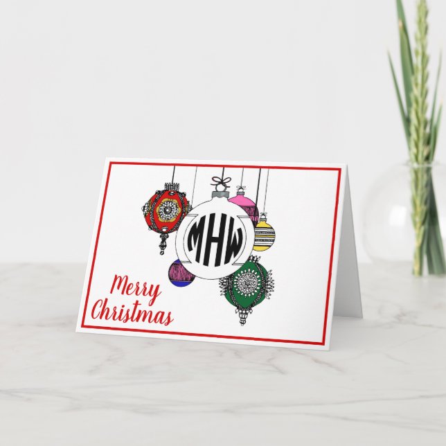 DIY BG Julafton Ornaments Black Circle Monogram-te Helgkort (Framsida)