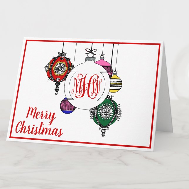 DIY BG Julafton Ornaments Red Vine Monogram Font Helgkort (Skapare uppladdad)