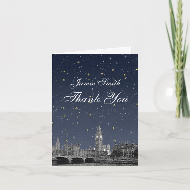 DIY BG London UK Skyline Starry Natt Tack Kort (Framsida)