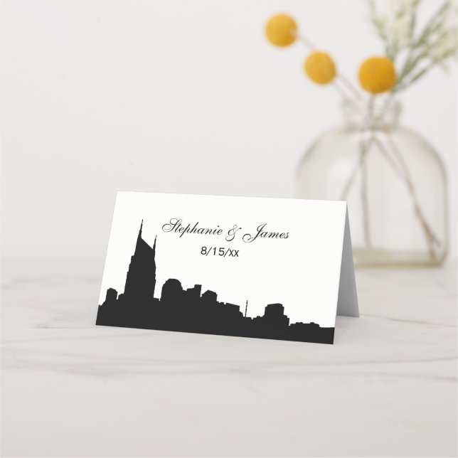 DIY BG Nashville Skyline Silhouette Escort Card Placeringskort (Framsida)