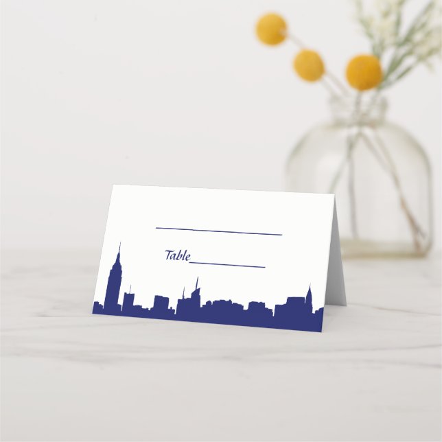 DIY BG NYC Skyline Blue Silhouette Escort Placeringskort (Baksida)