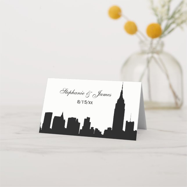 DIY BG NYC Skyline Silhouette Escort Card Placeringskort (Framsida)