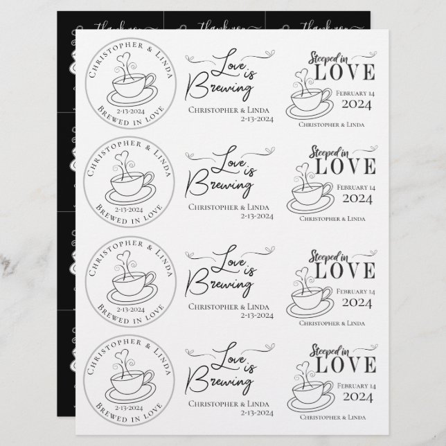 DIY Black and White Bröllop Tea Bag (Fram/baksida)