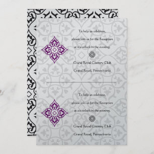 DIY Black Damask Plum Hearests Reception Inbjudningar