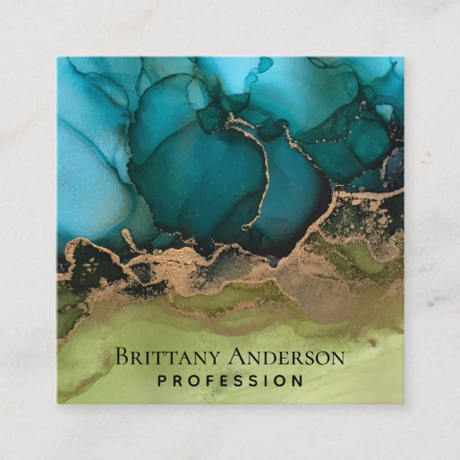 DIY Black Guld Blue Grönt Fyrkantigt Visitkort (Framsida)