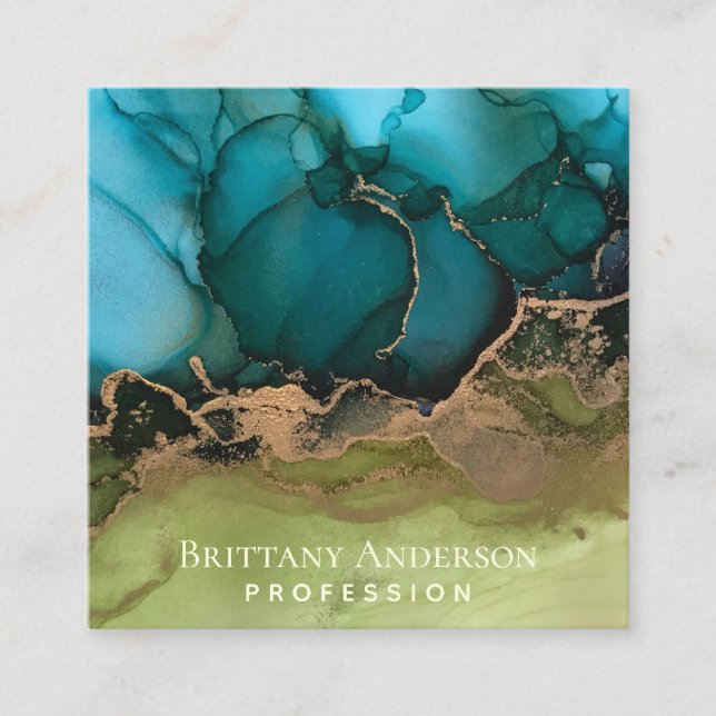 DIY Black Guld Teal Grönt Fyrkantigt Visitkort (Framsida)