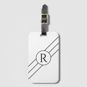 DIY Black Monogram i cirkel, diagonal Linjer White Bagagebricka
