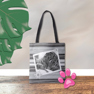 DIY Black & white stripe till påsen med kattfoto Tygkasse