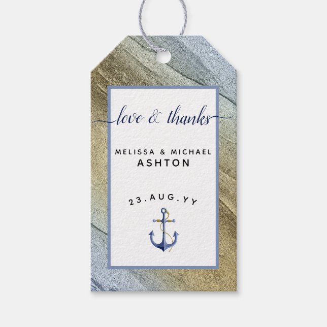 #DIY #Bröllop #Nautical Blue & Guld #Anchor Favor Presentetikett (Framsidan)