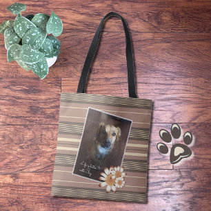 DIY brun rand till väskan med hund foto och citat Tygkasse