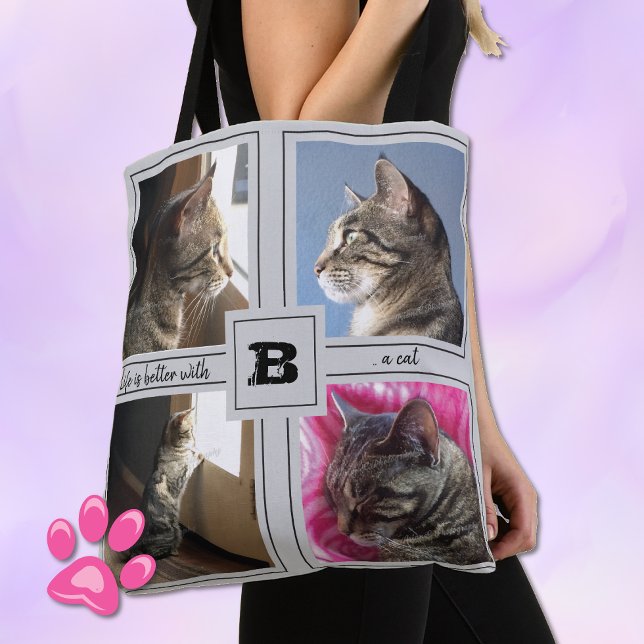 DIY cat-fotocollage med citat grått till påsen Tygkasse (Skapare uppladdad)
