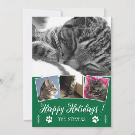 DIY Cat Photo Collage Grönt Helgdag Flat Card Inbjudningar