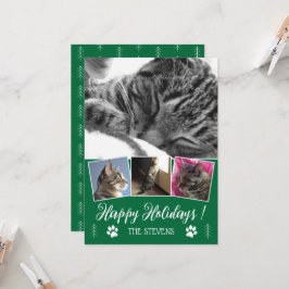 DIY Cat Photo Collage Grönt Helgdag Flat Card Inbjudningar