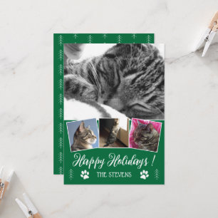 DIY Cat Photo Collage Grönt Helgdag Flat Card Inbjudningar