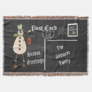 DIY Chalkboard-vykort med Rustic Snögubbe Filt